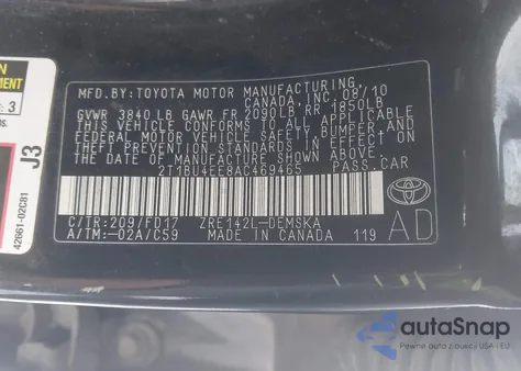 2010 Toyota Corolla S z USA, uszkodzony, nr VIN 2T1BU4EE8AC469465